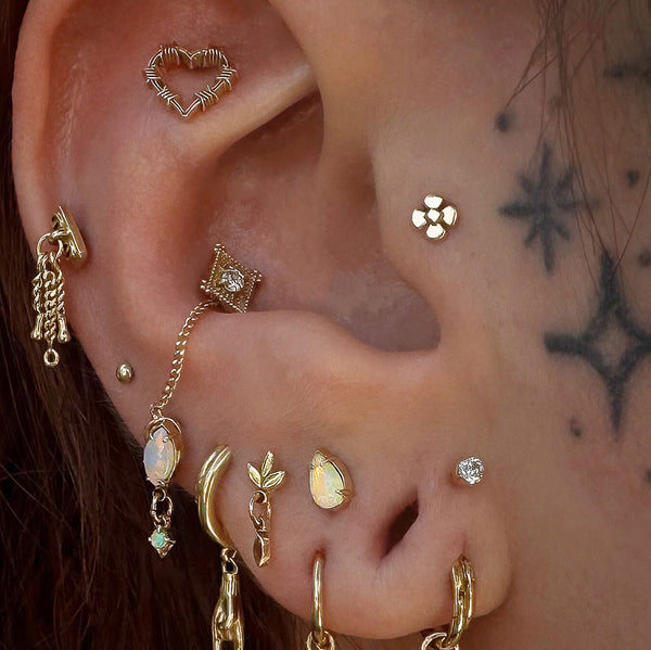 Minimal boho flower long term wear earring for flatback labret posts by @AdornedByAmelia