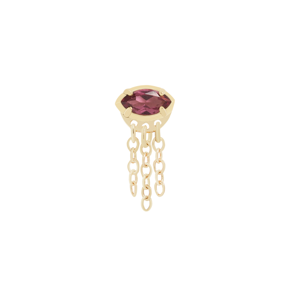 Oxblood red garnet set in solid 14K yellow gold with chains