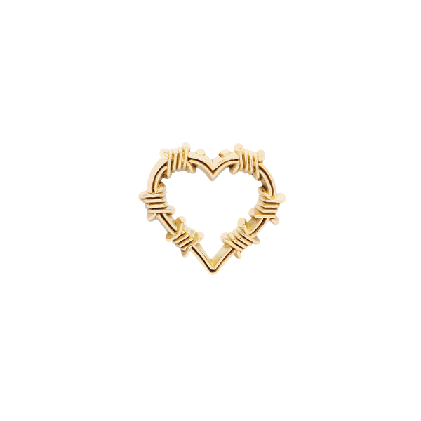 14K Yellow Gold barbed wire heart stud earring for cartilage piercings