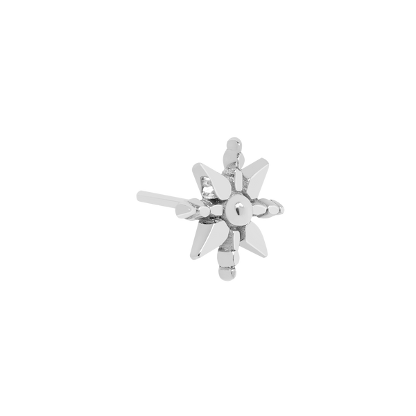 Side view of geometric flower threadless topper pin body jewelry for flatback posts