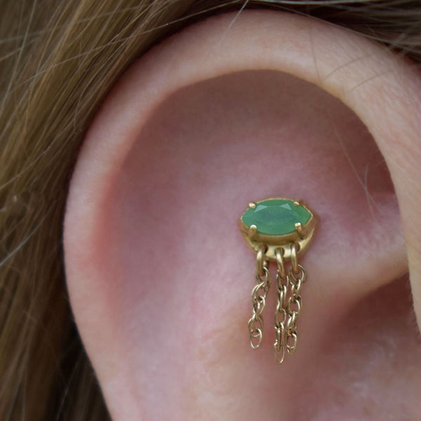 Chrysoprase Cartilage Flatback Earring with Chains by @GildedVioletPiercing on IG