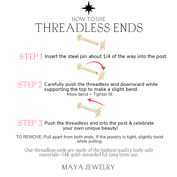 Step by step guide on how to use push pin earring top and backings, how to bend threadless pin with images